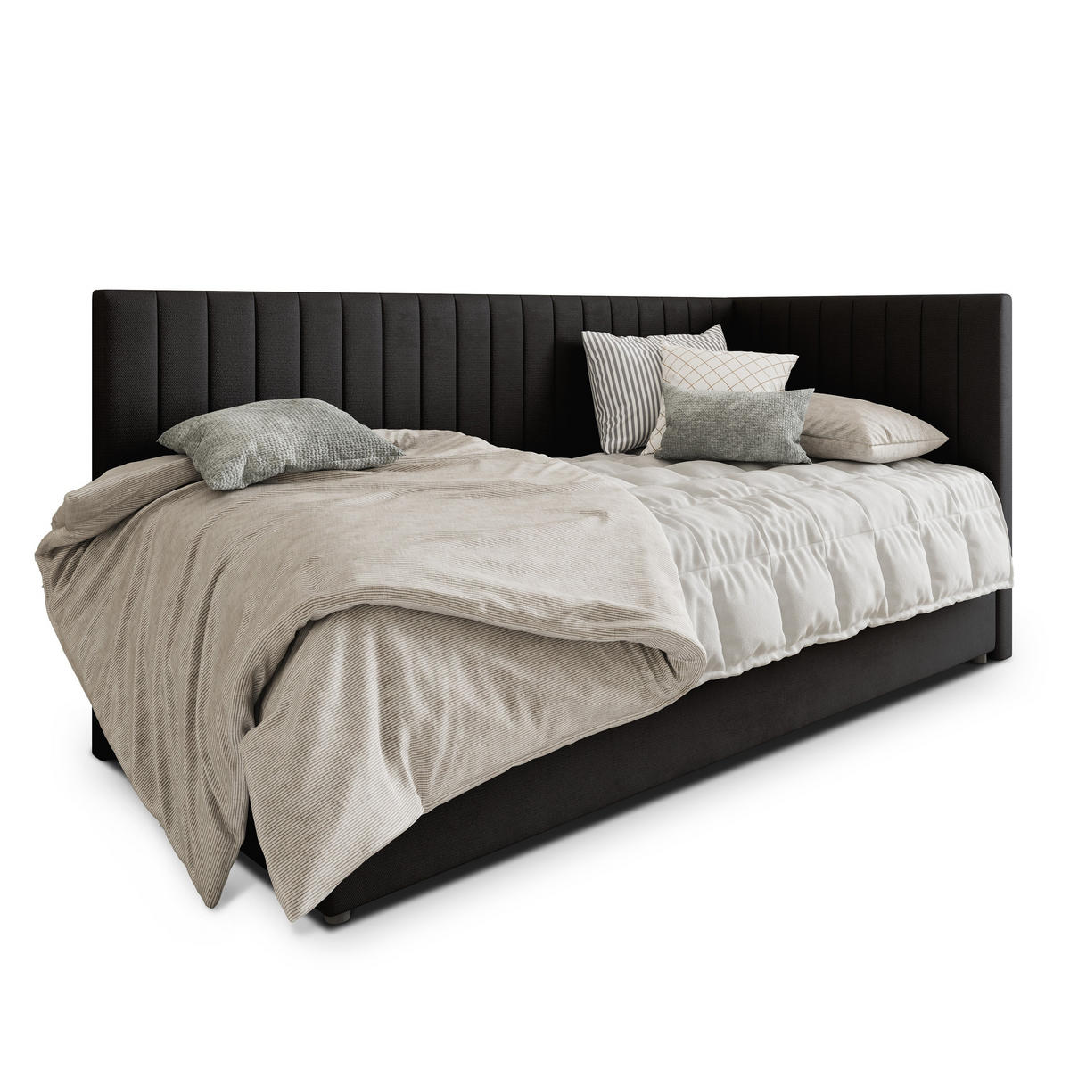 POSTEL BOXSPRING ARIS 90x200 cm, s matrací a úložným prostorem, černá - černá, kompozitní dřevo/textil (90/200cm) - MASSENO