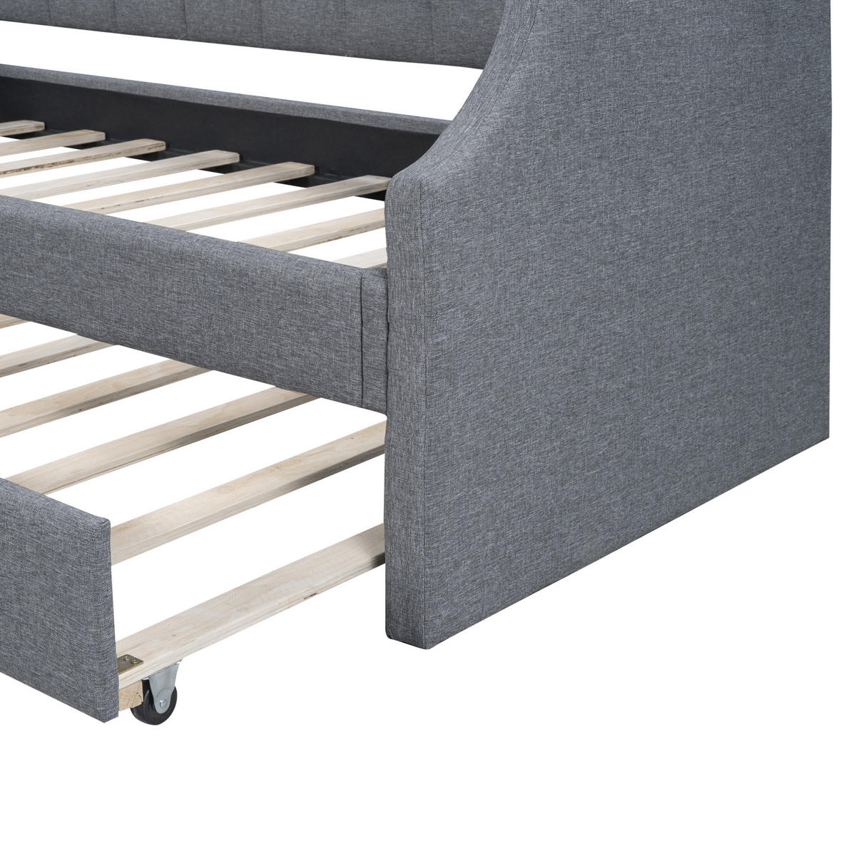 POLSTERBETT 90/200 cm Grau aus Leinen mit Rollbett - Grau, Textil (90/200cm) - OKMYHOME