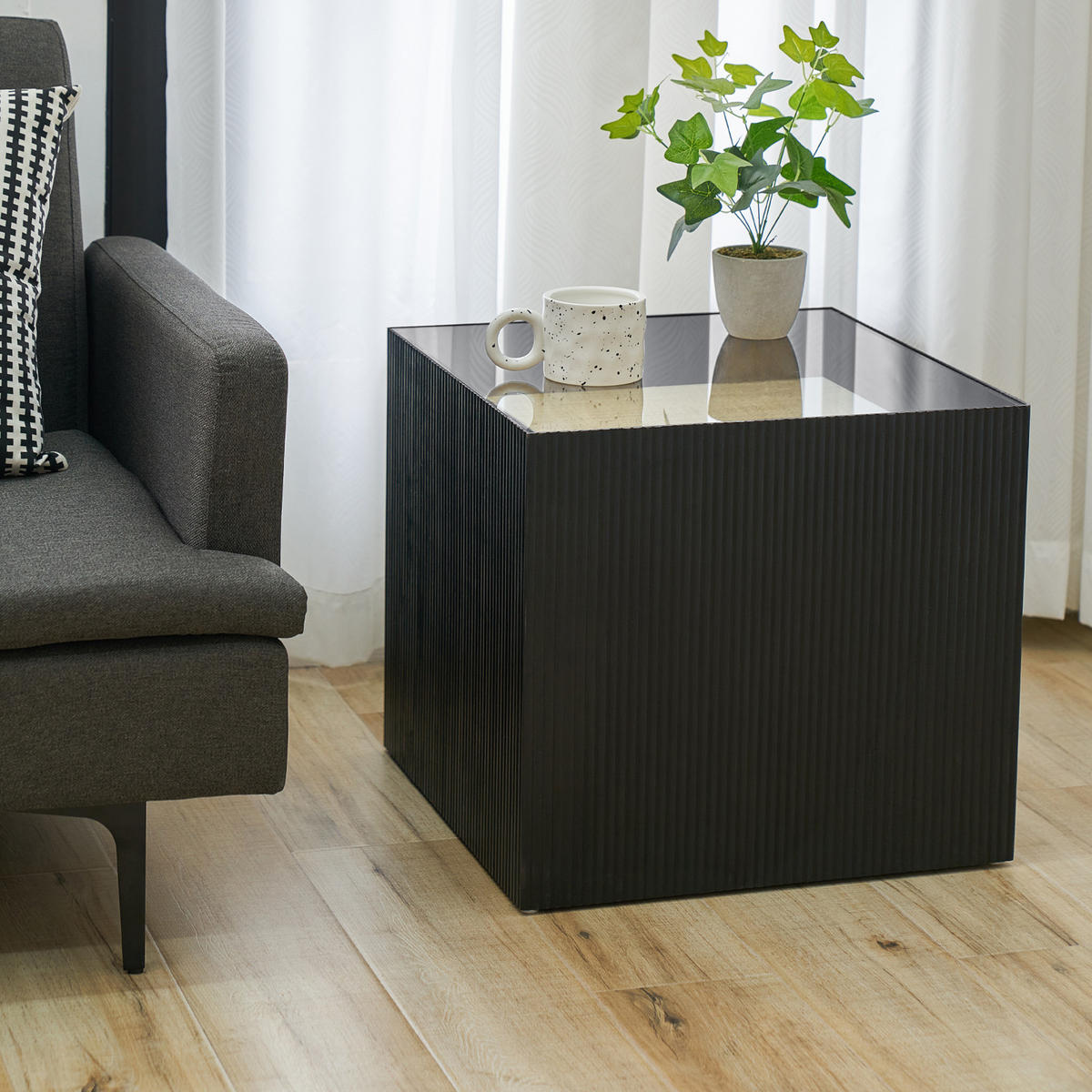 BEISTELLTISCH EVA Schwarz/Natur - Transparent/Schwarz, Holzwerkstoff (50/50/45cm) - SVITA