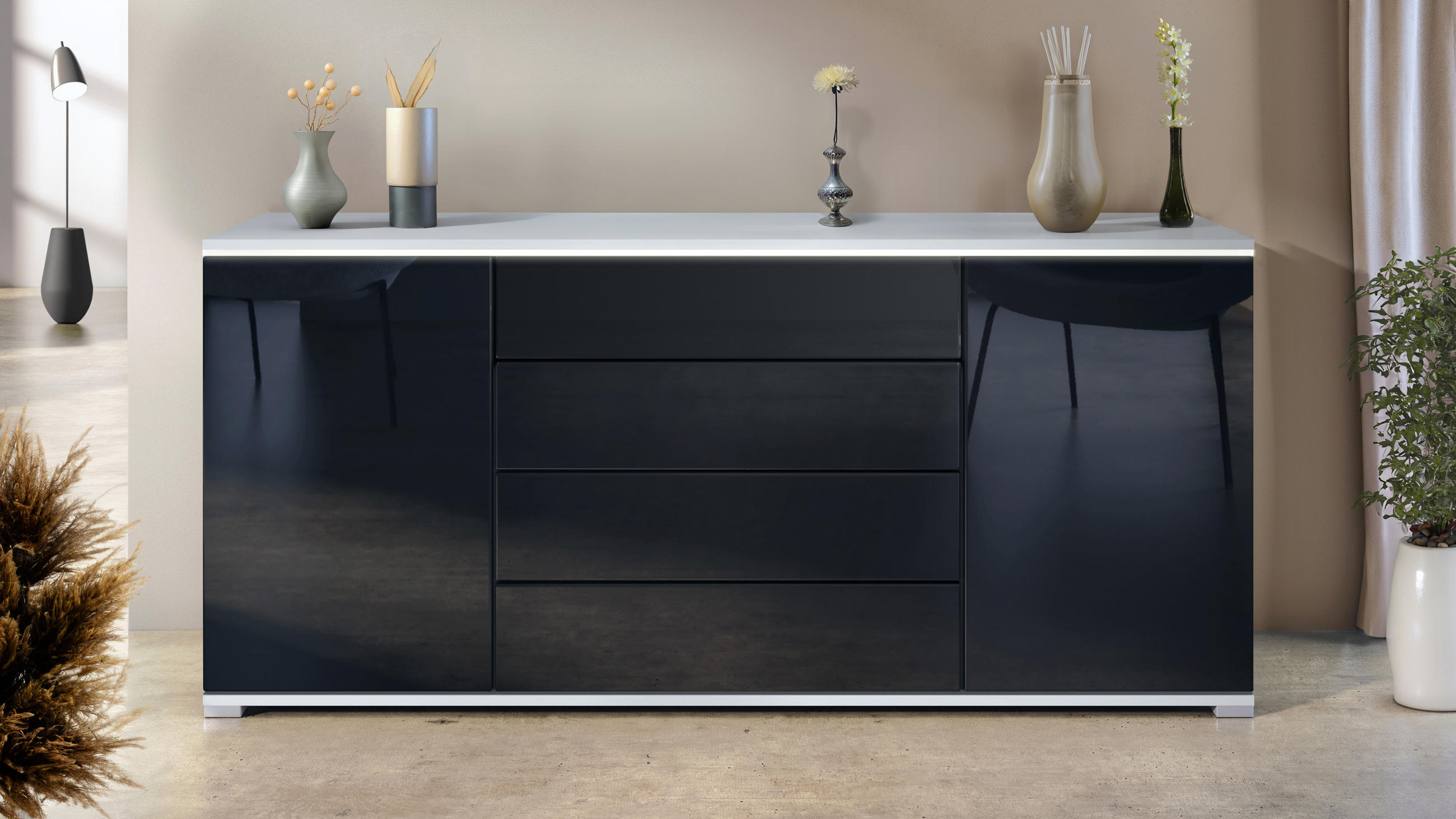 SIDEBOARD Faro Schwarz Hochglanz - Schwarz Hochglanz, Holzwerkstoff (166.5/75.5/35cm) - Vladon