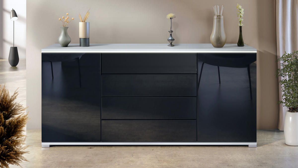 SIDEBOARD Faro Schwarz Hochglanz - Schwarz Hochglanz, Holzwerkstoff (166.5/75.5/35cm) - Vladon