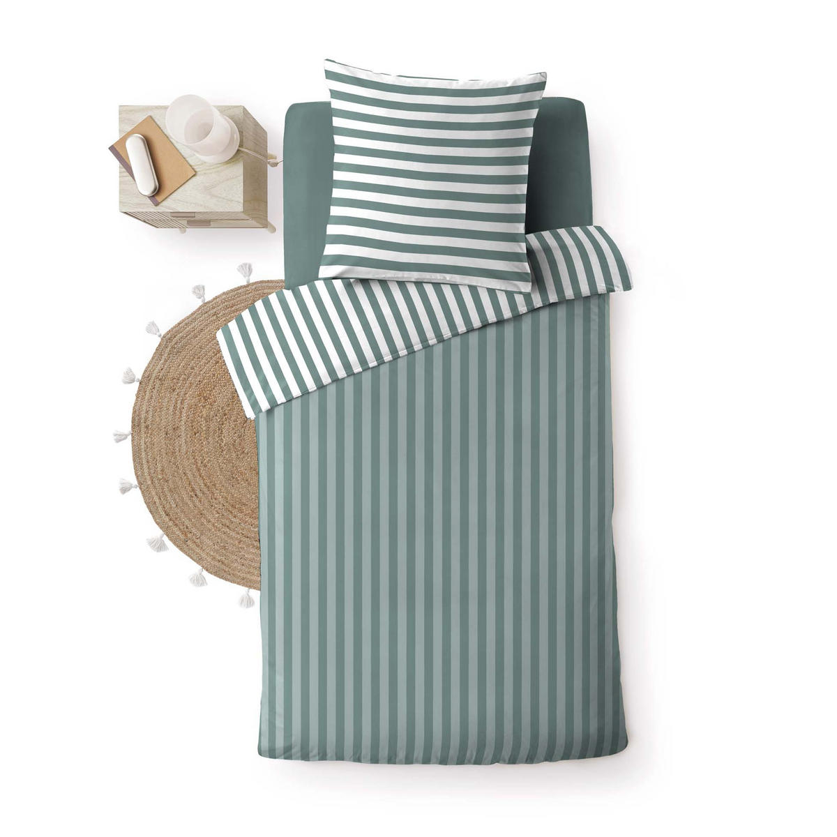 BETTWÄSCHE-SET mit Aufdruck Rayan 140/200 cm - Grün, Textil (200/140cm) - Douceur d´intérieur