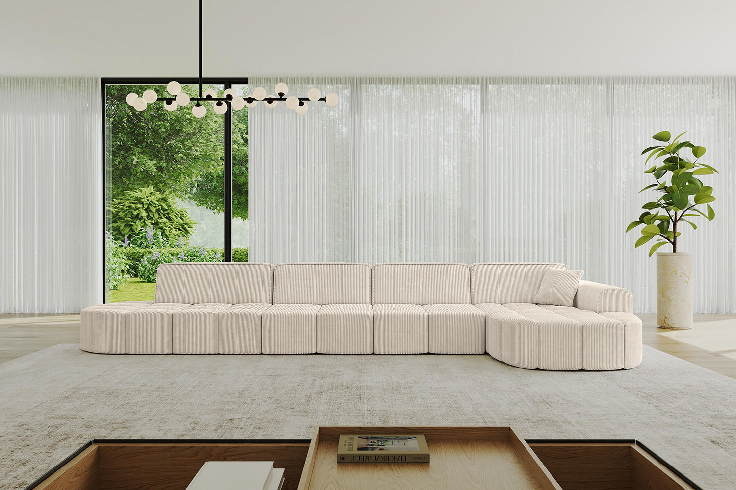 ECKSOFA Ottomane Rechts LIVO-L3 - 422x173x79,5 cm Beige - Beige, Holzwerkstoff/Textil (422/173cm) - ALTDECOR