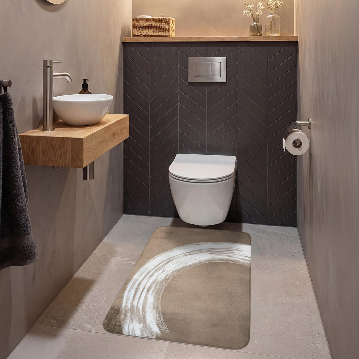 WC PŘEDLOŽKA Barva - hnědá - Japandi 60x90 cm - barva mokka, textil/plast (60/1cm) - OnlyWow