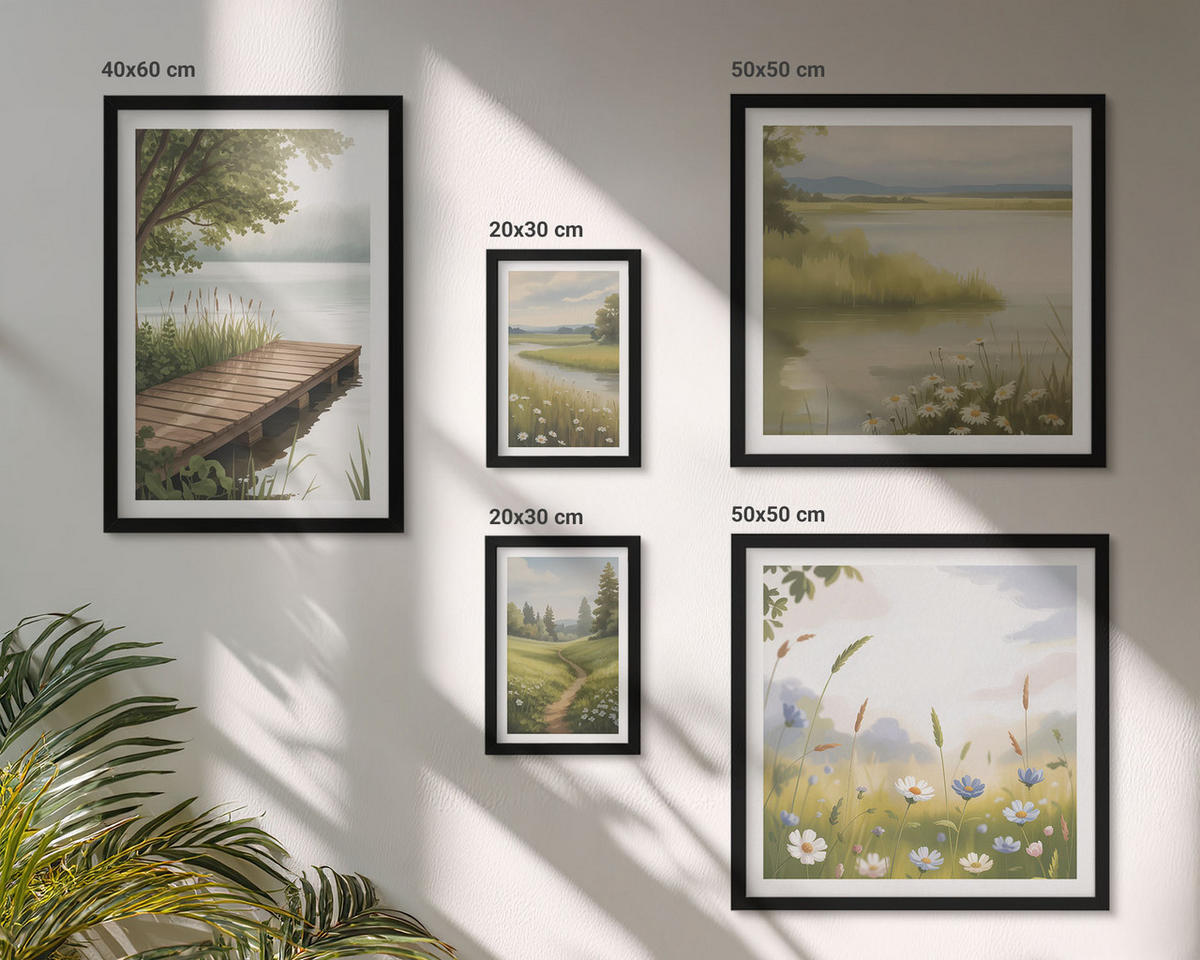 BILDER SET 5er Set - 50x50 cm & 20x30 cm & 40x60 cm Schwarzer Rahmen - Zitronenblumen aus der Küstenstadt - Schwarz, Kunststoff (40/60cm) - TULUP