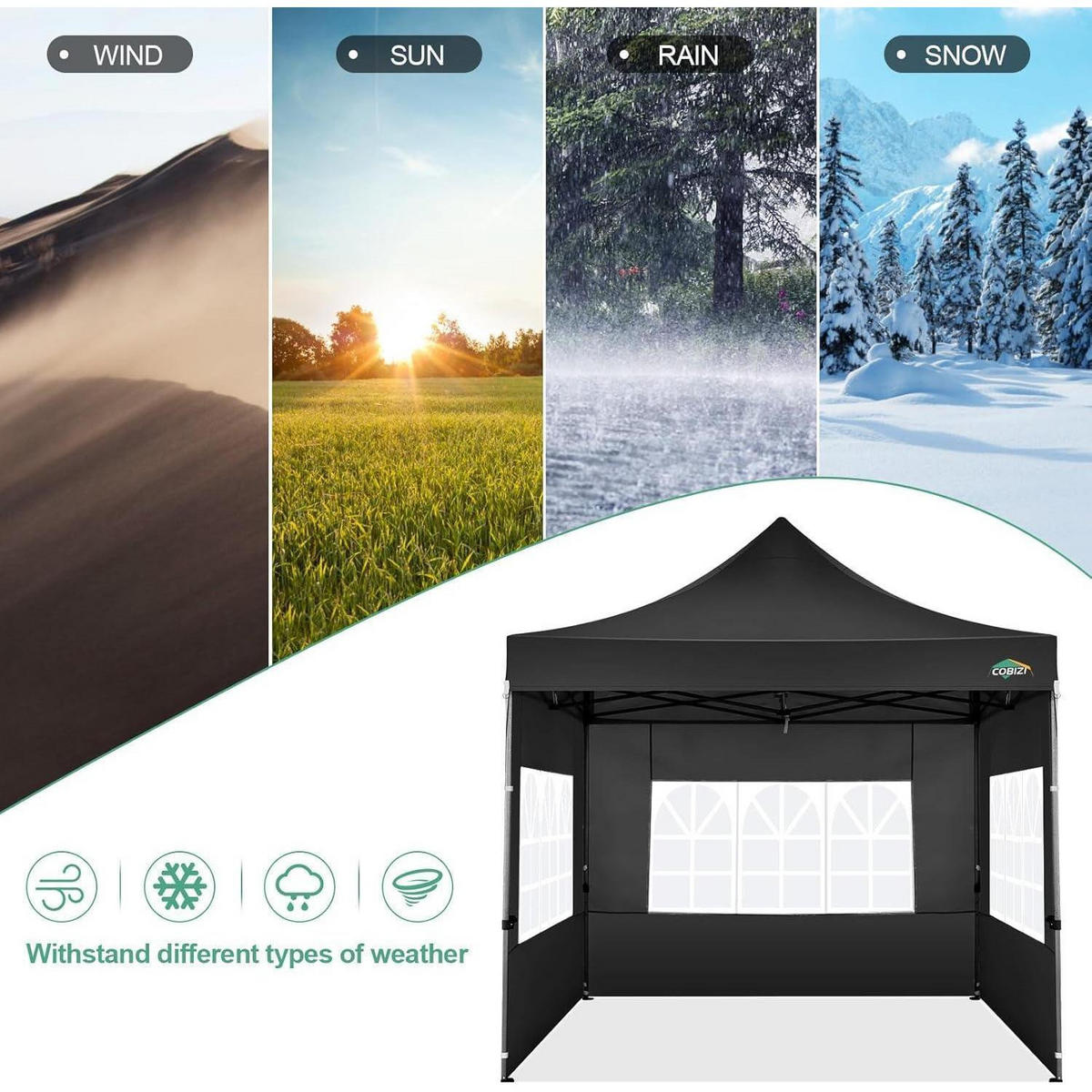FALTPAVILLON 3x3m Schwarz mit Seitenteilen - Schwarz, Metall (300/328/300cm)