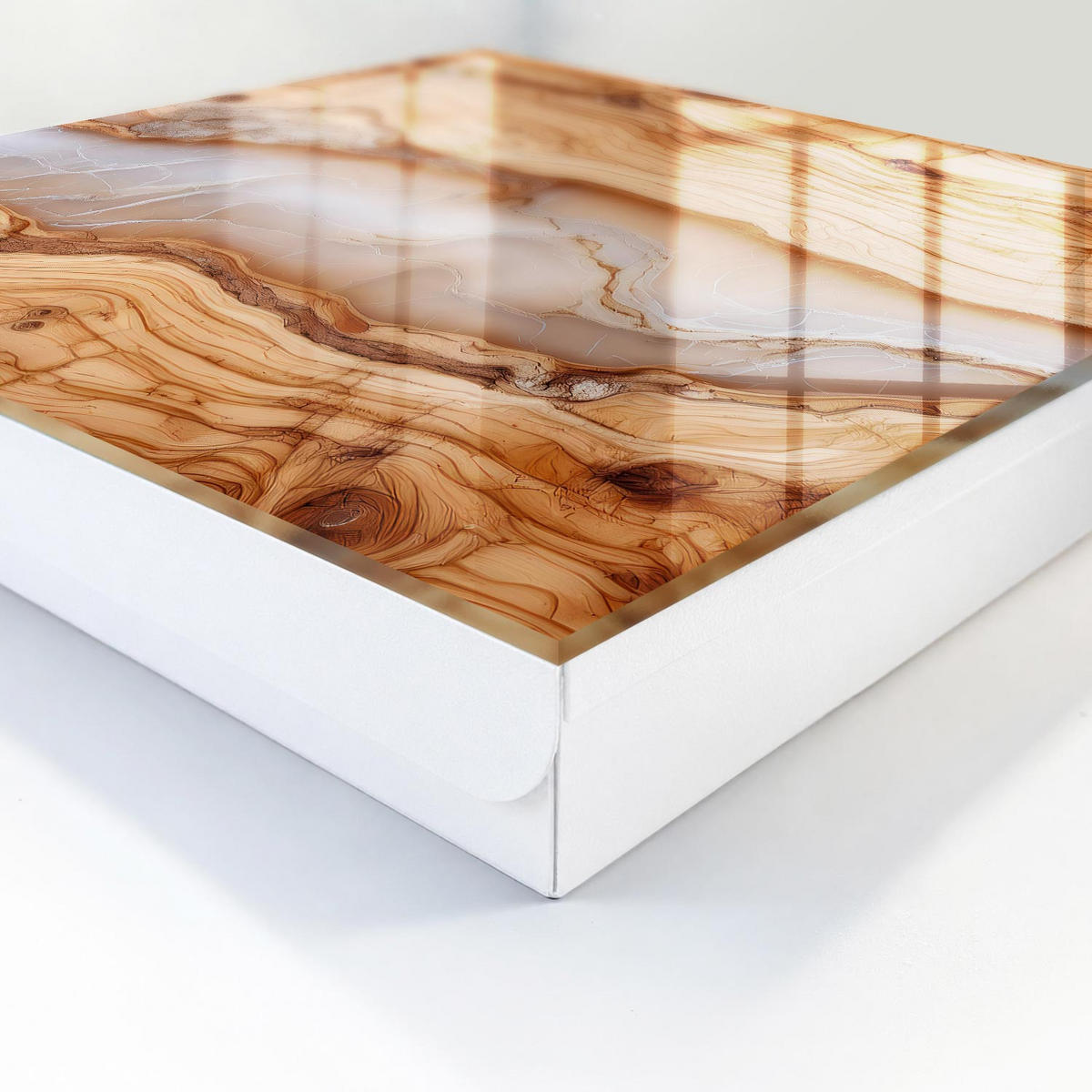 SCHLÜSSELBOX Weiß 30x30 cm – Türöffnung nach rechts - Holzmuster - Braun, Metall (30/30/5cm) - TULUP