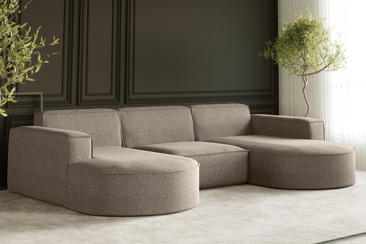 ECKSOFA U-Form MODENA STUDIO Stoff Verita Warmbeige - Cappuccino, Holz (165/299cm) - Kaiser Möbel