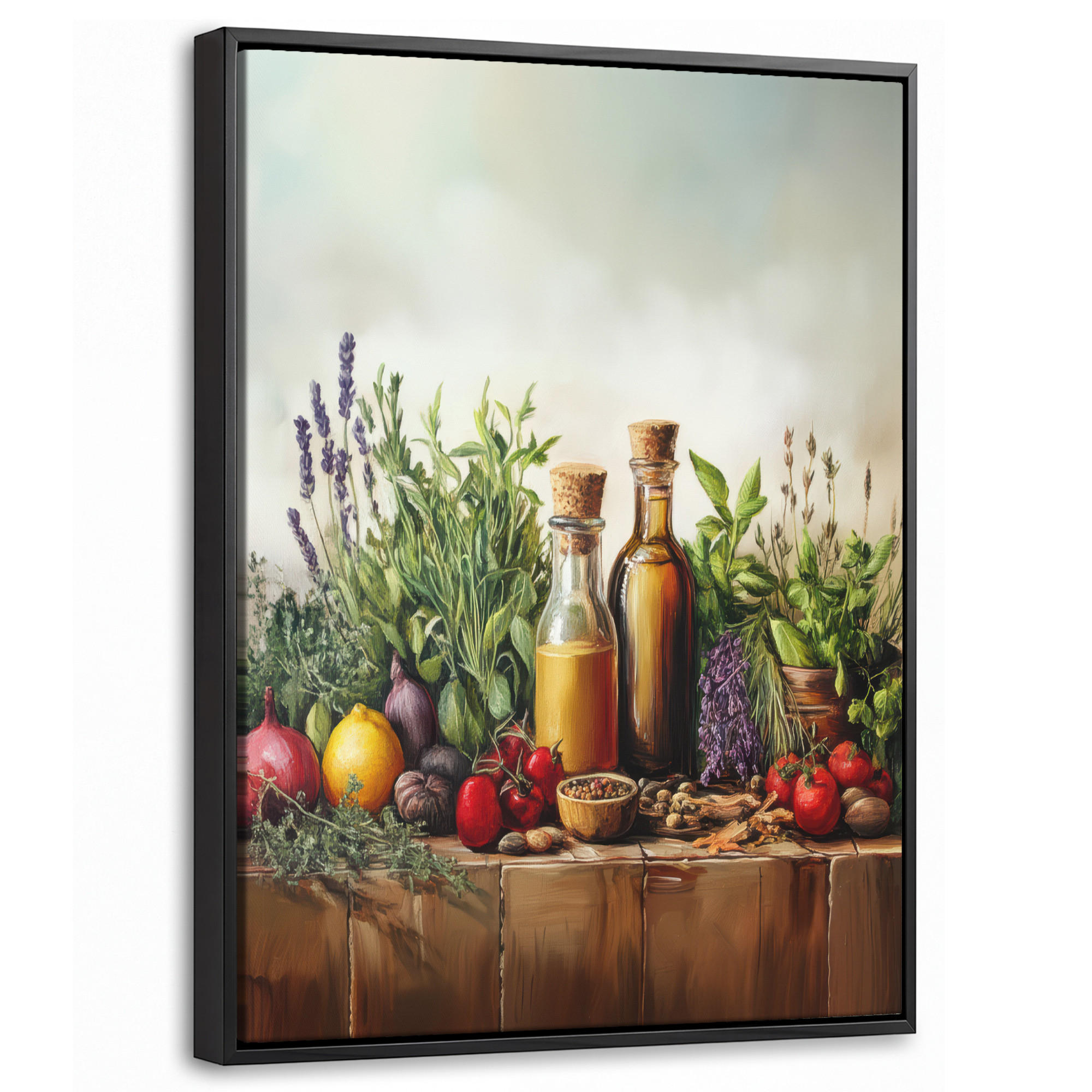 LEINWAND Bilder mit Rahmen - Stilleben - Kräuter - Gewürze - Früchte - Farbenfroh - 30x40 - Grün, Textil (30/40cm) - MuchoWow