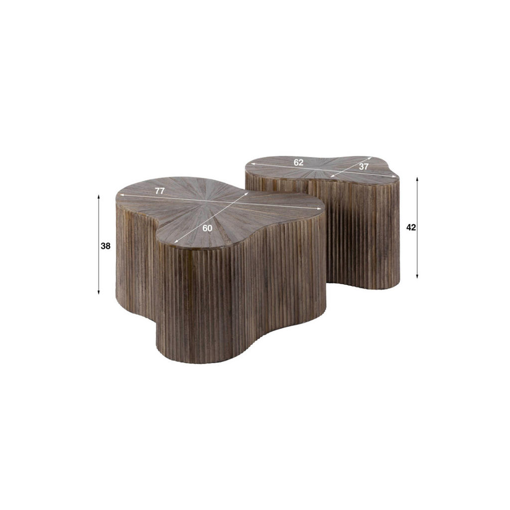 Thumbnail - Kawola Couchtisch-Set, Braun, Holz, Echtholz,Teakholz, Organisch, 60x38x77 cm, Wohnzimmer, Wohnzimmertische, Couchtische