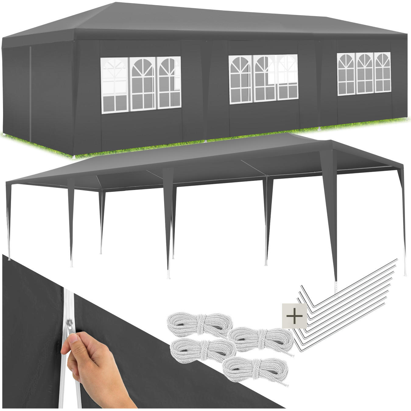 PAVILLON Miramas,wasserdicht,grau - Grau, Kunststoff (300/250/900cm) - tectake