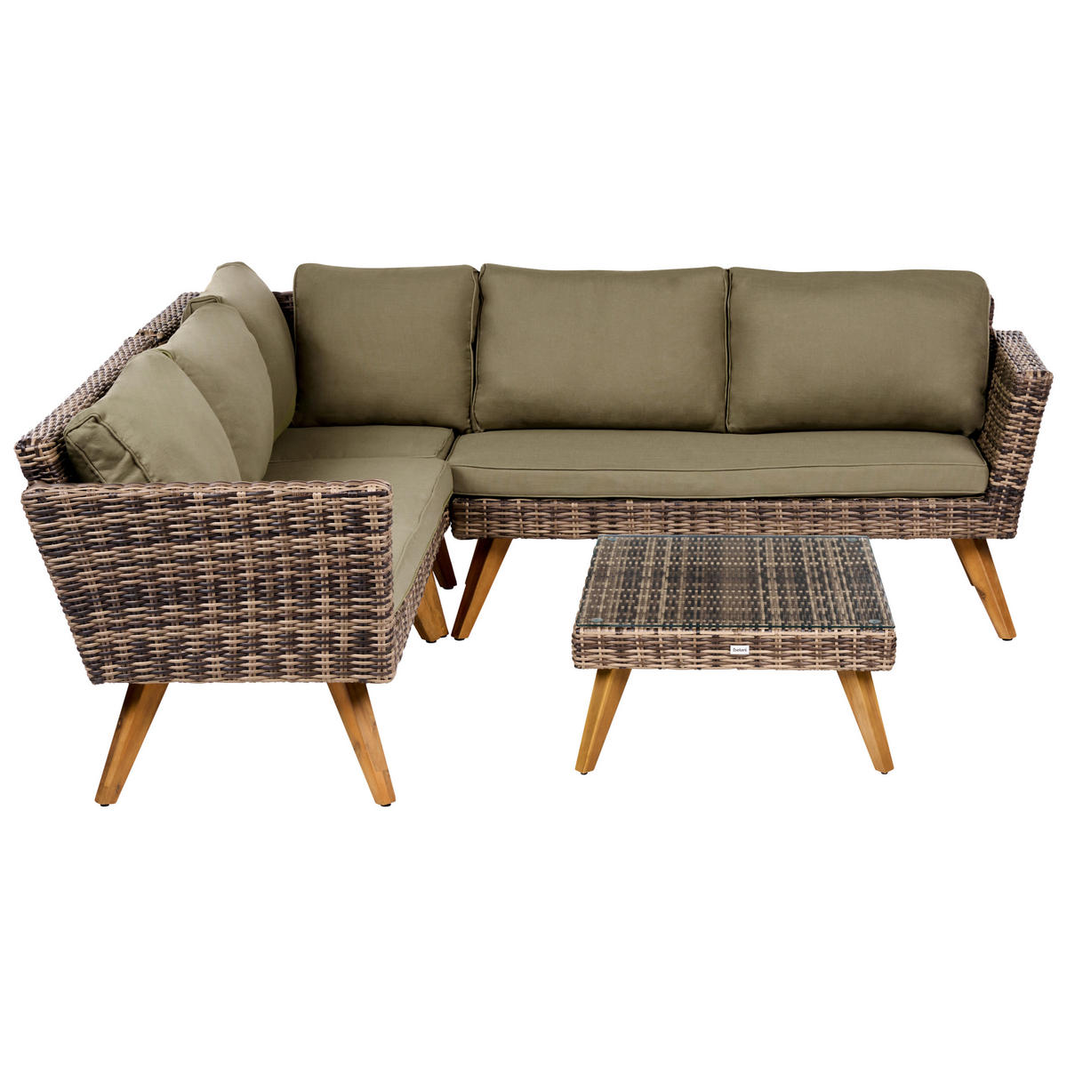 GARTEN-ECKSOFA mit Tisch 6-Sitzer Polyrattan Olivgrün Vittoria - Olivgrün/Braun, Kunststoff - Beliani