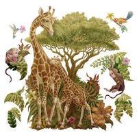 AUFKLEBER 130x195 cm Safari Tiere - Grün, Kunststoff (130/195/0.1cm) - TULUP