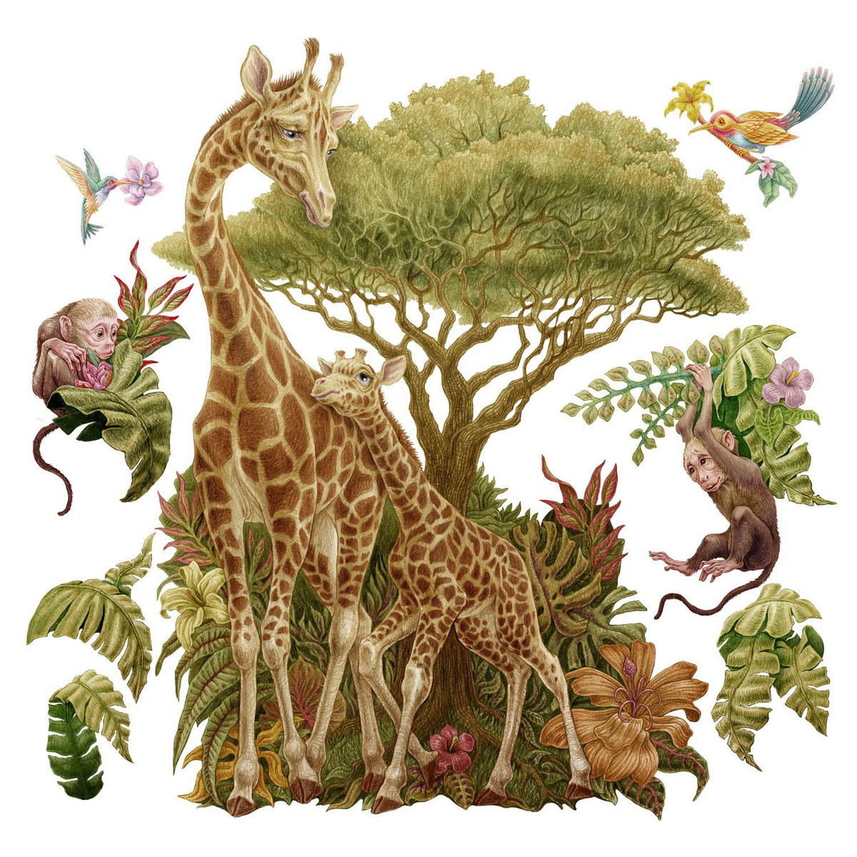 AUFKLEBER 130x195 cm Safari Tiere - Grün, Kunststoff (130/195/0.1cm) - TULUP