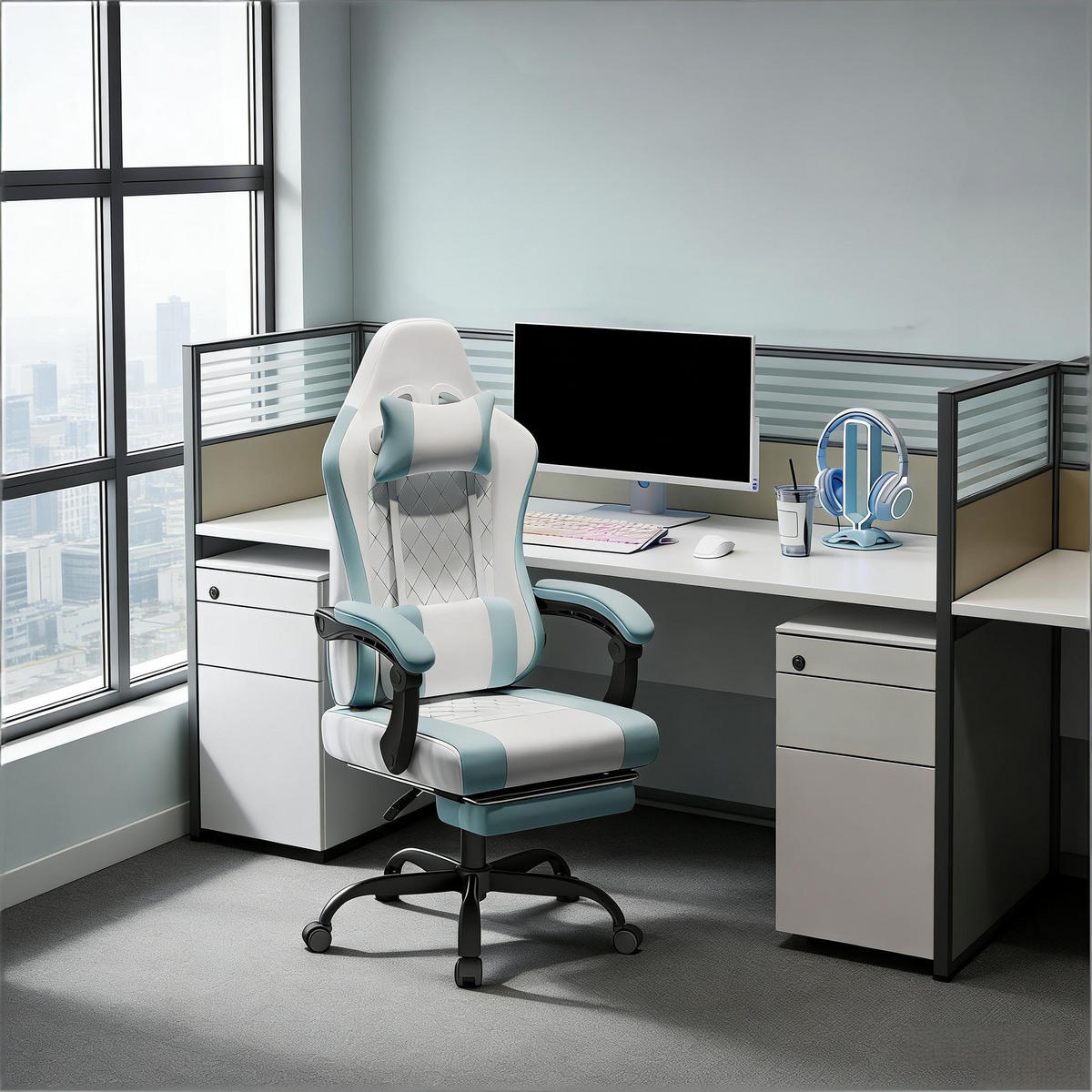 GAMINGSTUHL Blau/Weiß 70/70/127 cm - Blau, Metall (70/127/70cm) - PANGIVO