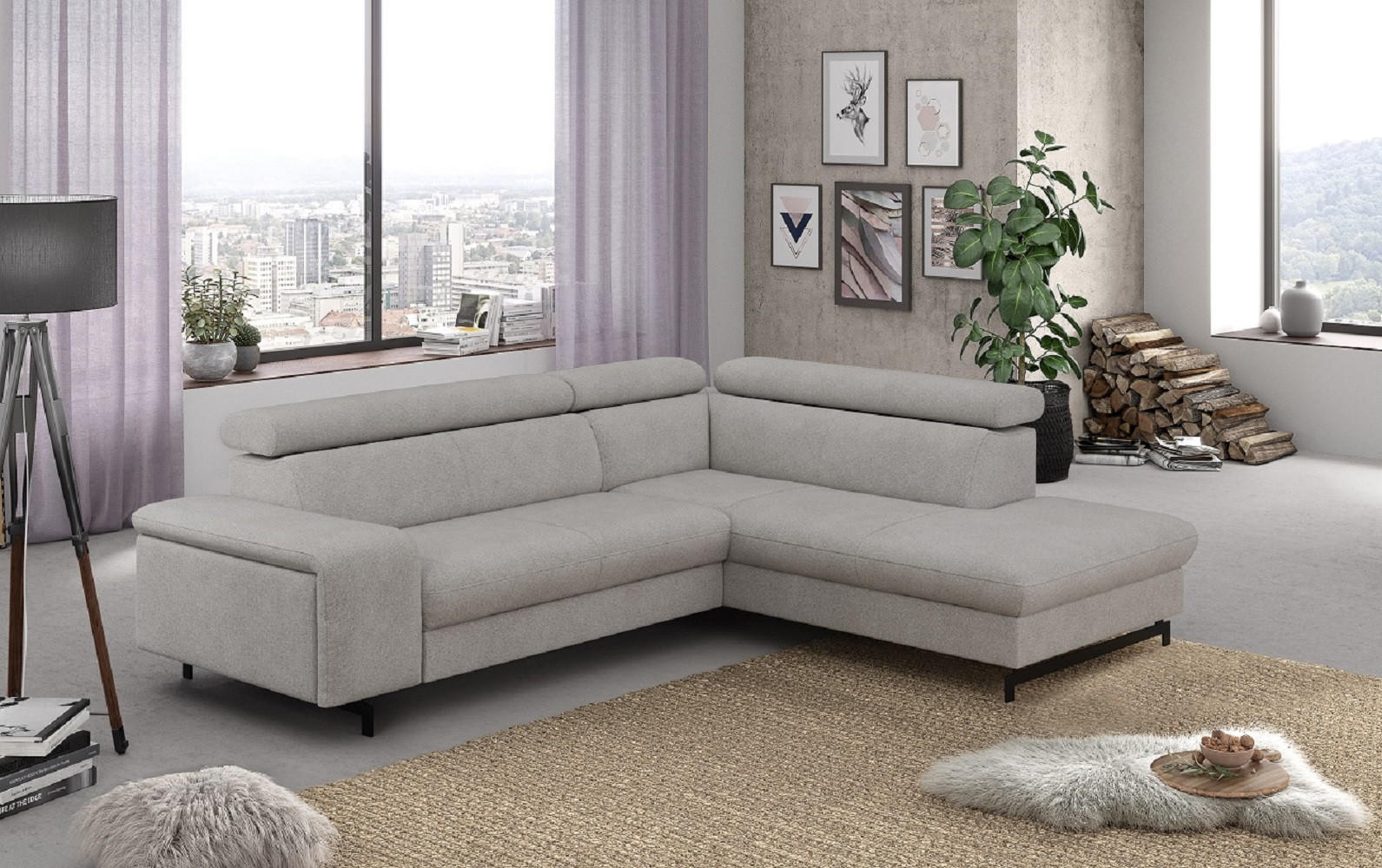 Thumbnail - Cotta Ecksofa, Hellgrau, Textil, Echtholz,Fichte, 4-Sitzer, Ottomane rechts,L-Form, 262x215 cm, Wohnzimmer, Sofas & Couc...