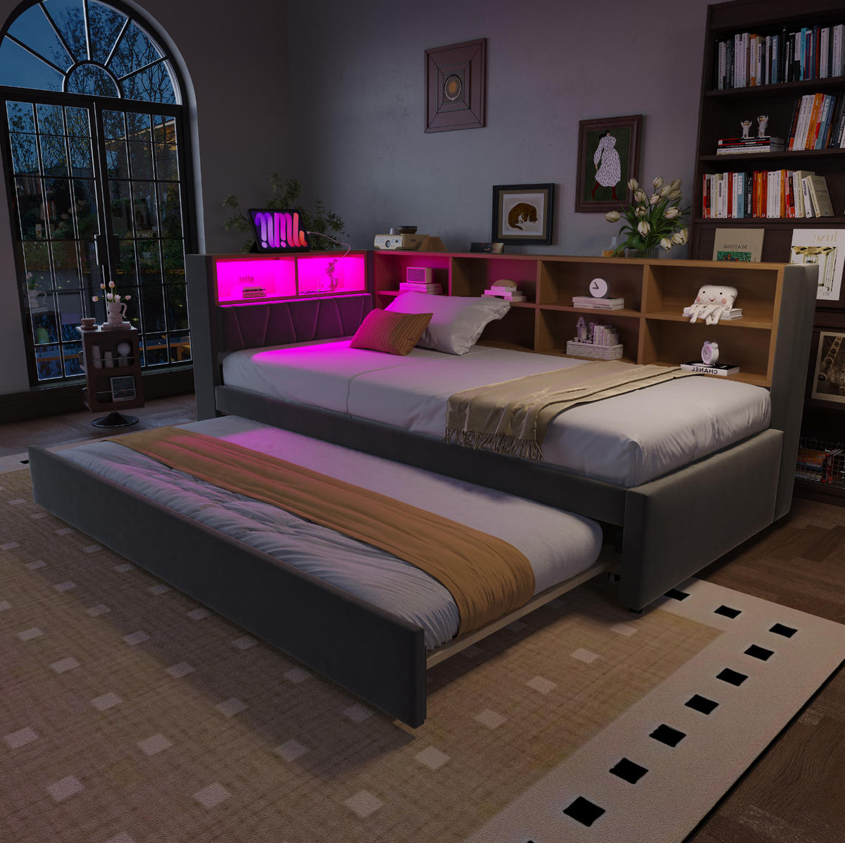 BETT 90/200 cm Dunkelgrau aus Flanell mit Bett - Dunkelgrau, Textil (90/190cm) - OKMYHOME