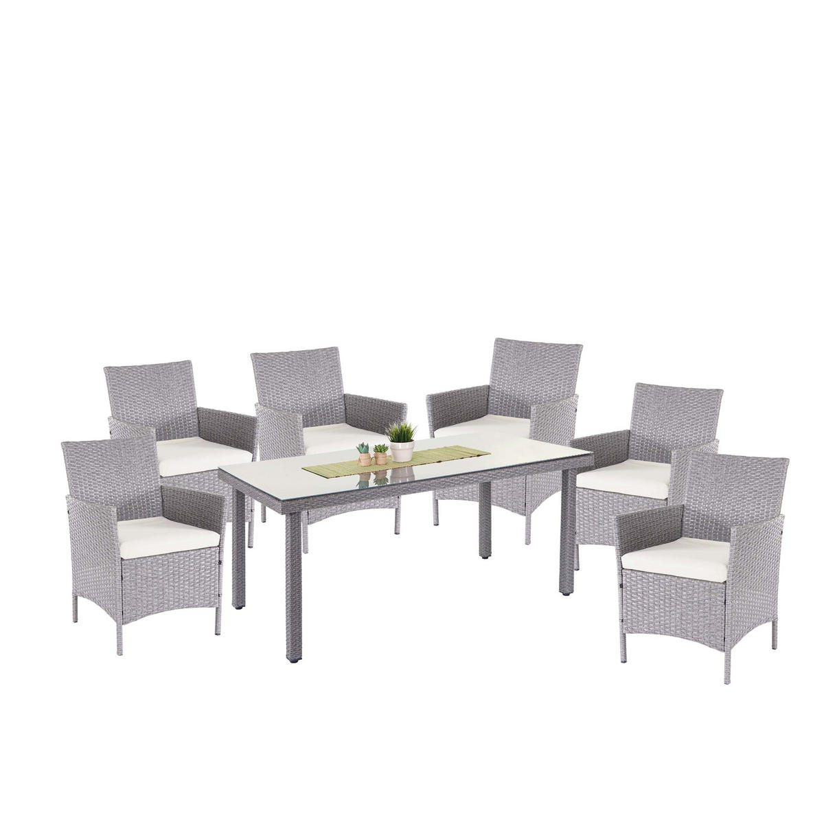 POLY-RATTAN-GARNITUR Grau, Cremeweiß - Weiß/Grau, Kunststoff - MCW