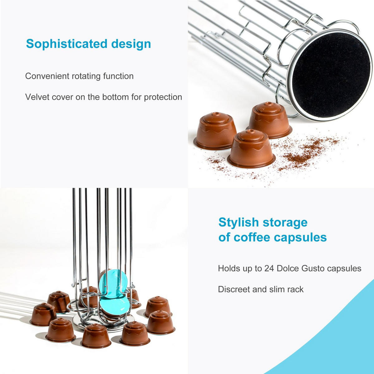 KAFFEE-KAPSELHALTER kompatibel mit Dolce Gusto Kapseln (24 Stück) - Silberfarben, Metall (13.5/33/13.5cm) - Intirilife