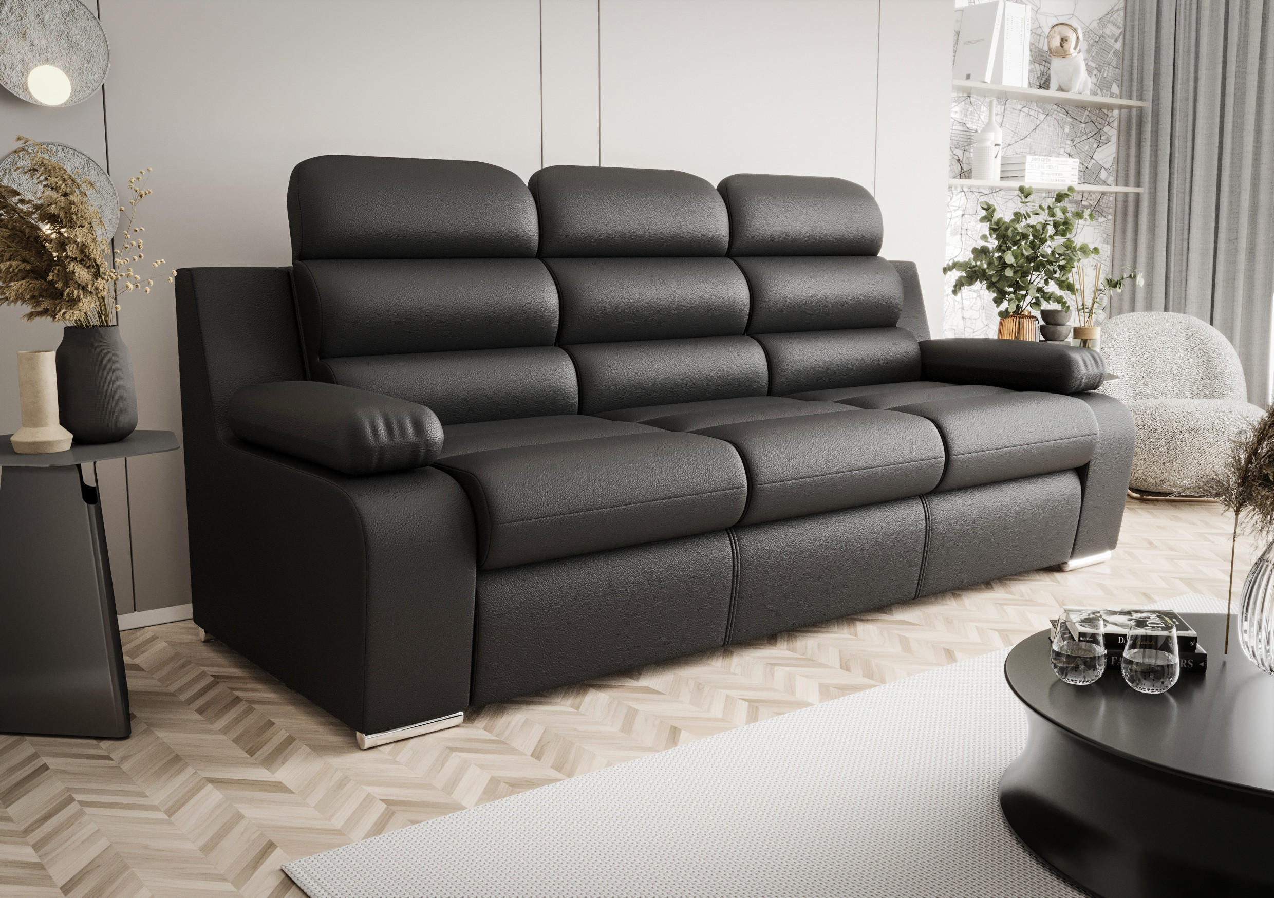SCHLAFSOFA AMBER, mit Schlaffunktion und Bettkasten, Farbe: Schwarz, Kunstleder - Schwarz, Textil (238/103/96cm) - O-Sofa