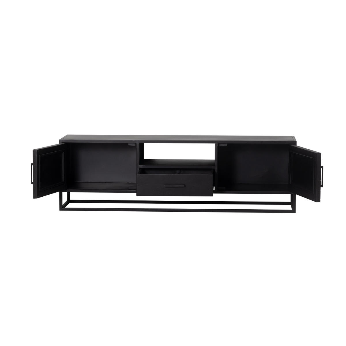 TV-SCHRANK Herringbone aus Mangoholz 165cm, schwarz - Schwarz, Metall (165/50/40cm) - Giga Meubel
