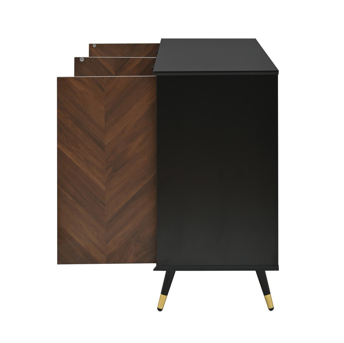 SIDEBOARD 140/40/80 cm in Schwarz/Braun mit 4 Türen und verstellbaren Regalen - Schwarz, Holzwerkstoff (140/80/40cm) - Flora Grace