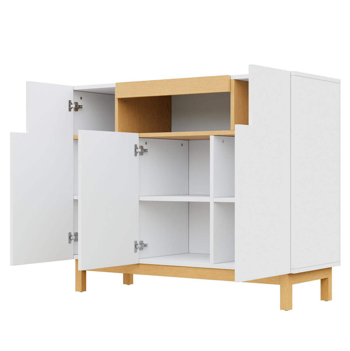 SIDEBOARD 120,5/42/96 cm mit 3 Türen, offenem Mittelfach und Stauraum aus Spanplatte, Weiß - Weiß, Holzwerkstoff (120.5/96/42cm) - Redom