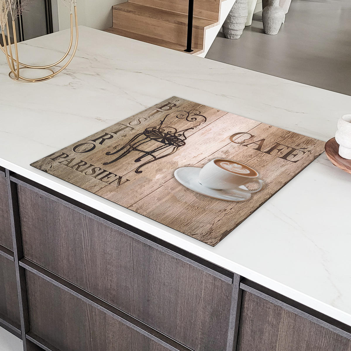 HERDABDECKPLATTE Bistro Parisien - Café - Kaffee - Jahrgang 78x78 cm - Cappuccino, Kunststoff (78/0.2/78cm) - MuchoWow