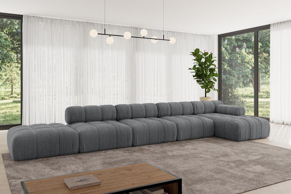 ECKSOFA modulares Sofa Lizur-L3 - 475x160x70 cm Dunkelgrau Cord - Dunkelgrau, Holzwerkstoff/Textil (475/160cm) - ALTDECOR