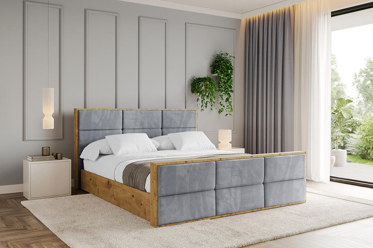 POLSTERBETT mit Bettkasten, Fußteil und Lattenrost, Boxbett mit Matratze H3/H4 - ENZO1-Z 120x200 Grau - Grau, Holzwerkstoff/Textil (120/200cm) - ALTDECOR