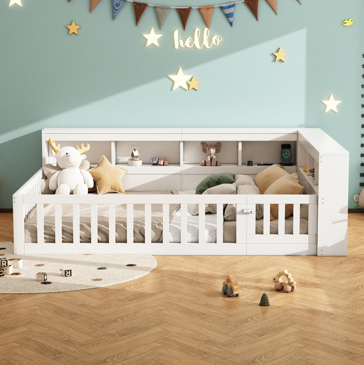TAGESBETT mit Stauraum und USB 140x190 cm Weiß/Grau - Weiß, Holzwerkstoff (90/190cm) - Beauniv