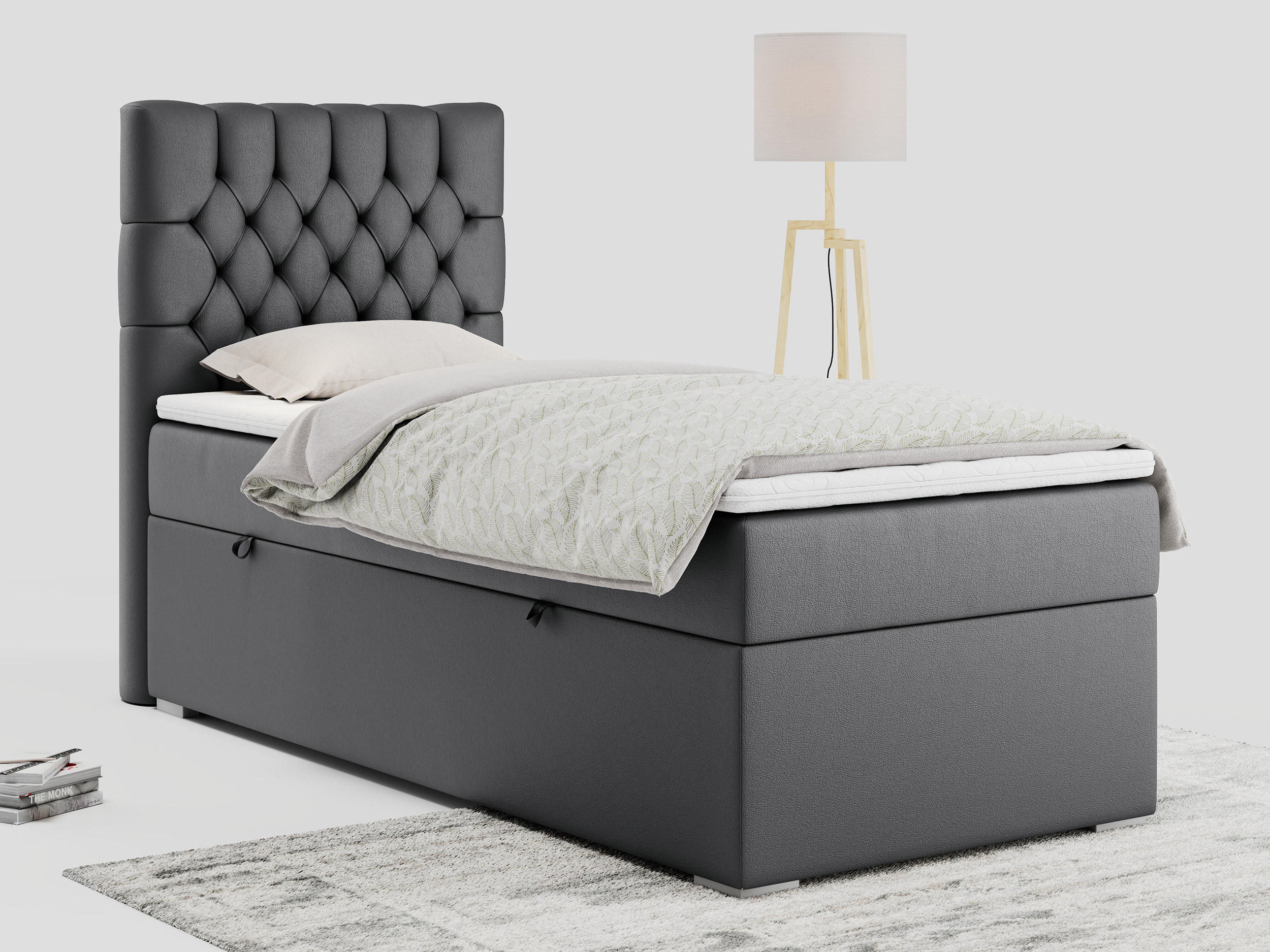 BOXBETT PERA 90/200 Dunkelgrau Kunstleder - H3 - Links Seite - Dunkelgrau, Holz/Textil (90/200cm) - MKS