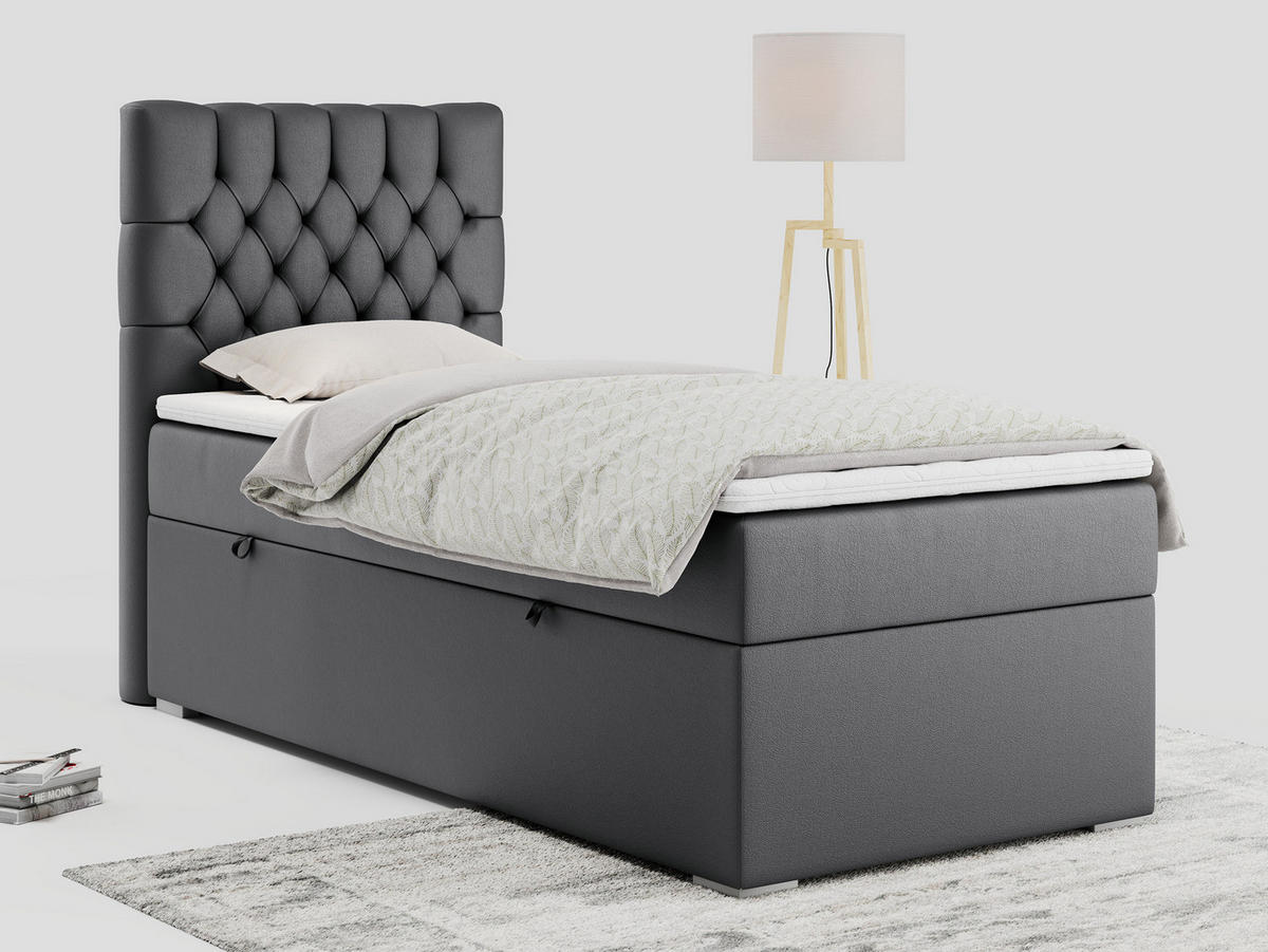 BOXBETT PERA 90/200 Dunkelgrau Kunstleder - H3 - Links Seite - Dunkelgrau, Holz/Textil (90/200cm) - MKS