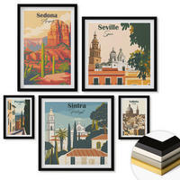 WANDBILDER 5er-Set - 50x50 cm & 20x30 cm & 40x60 cm Schwarzer Rahmen - Illustrationen von Küstenstädten - Schwarz, Kunststoff (40/60cm) - ArtPrintCave