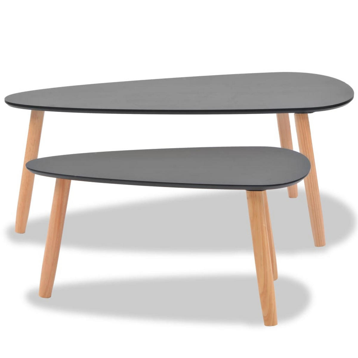 2-TLG. Couchtisch-Set Massivholz Kiefer Schwarz - Schwarz, Holz (100/50/40cm) - furnicato