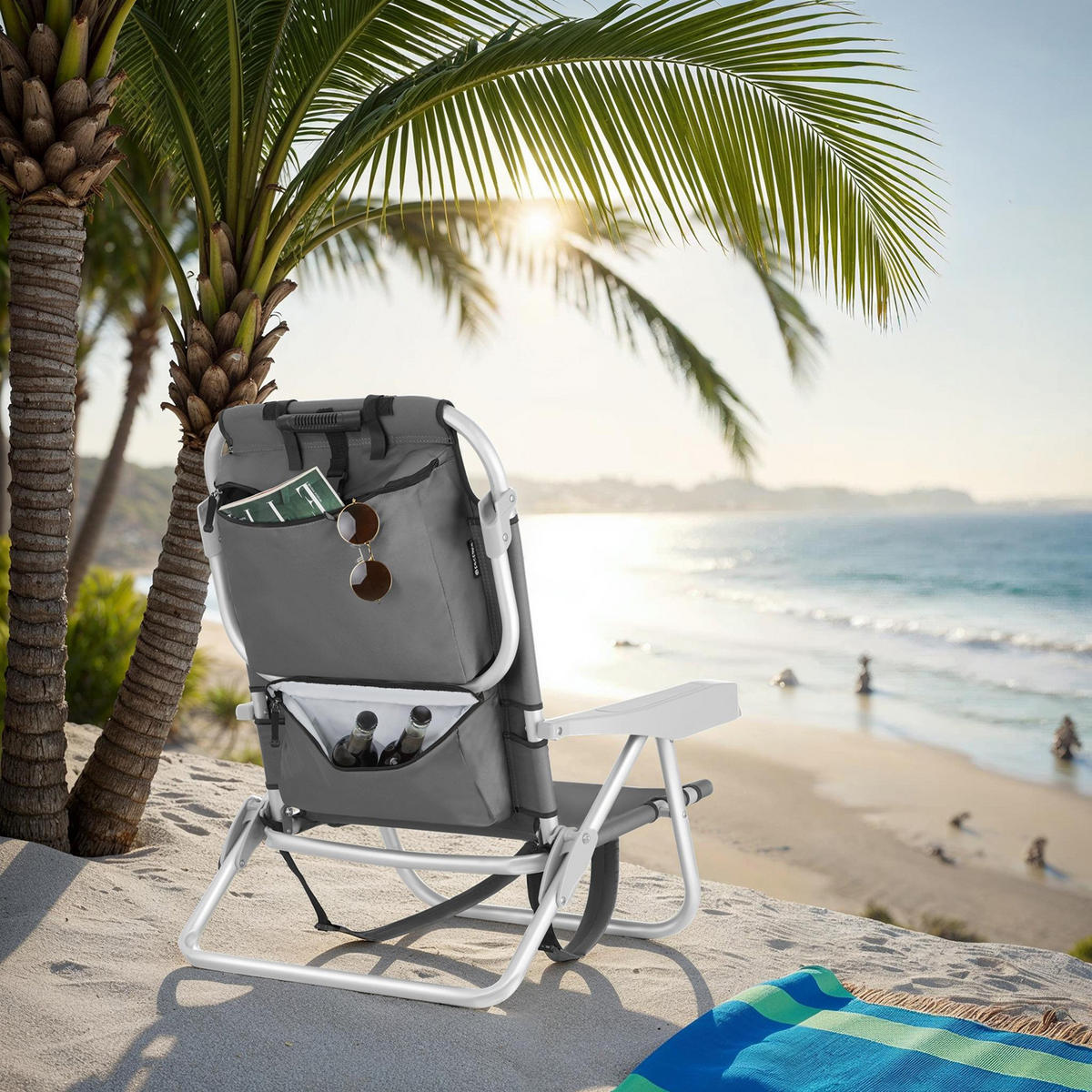 STRANDSTUHL Coral, rückseitige Kühltasche und Aufbewahrungstasche, grau - Grau, Kunststoff (63/78/101cm) - tectake