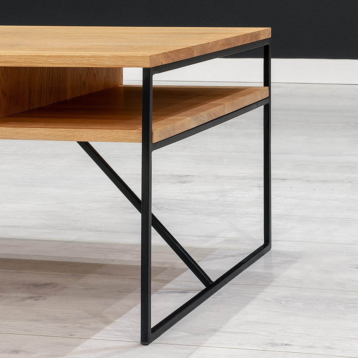 COUCHTISCH Holden aus massivem Eichenholz 80 cm - Eichefarben/Schwarz, Holz/Metall (80/60/45cm) - Danzz