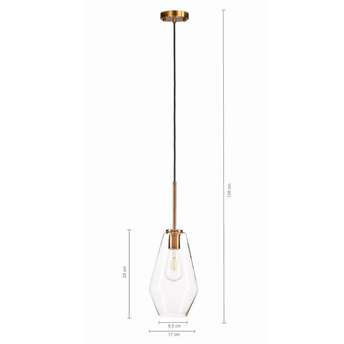 PENDELLEUCHTE Paris - Transparent/Goldfarben, Glas/Metall (17/17/126cm) - kiki design