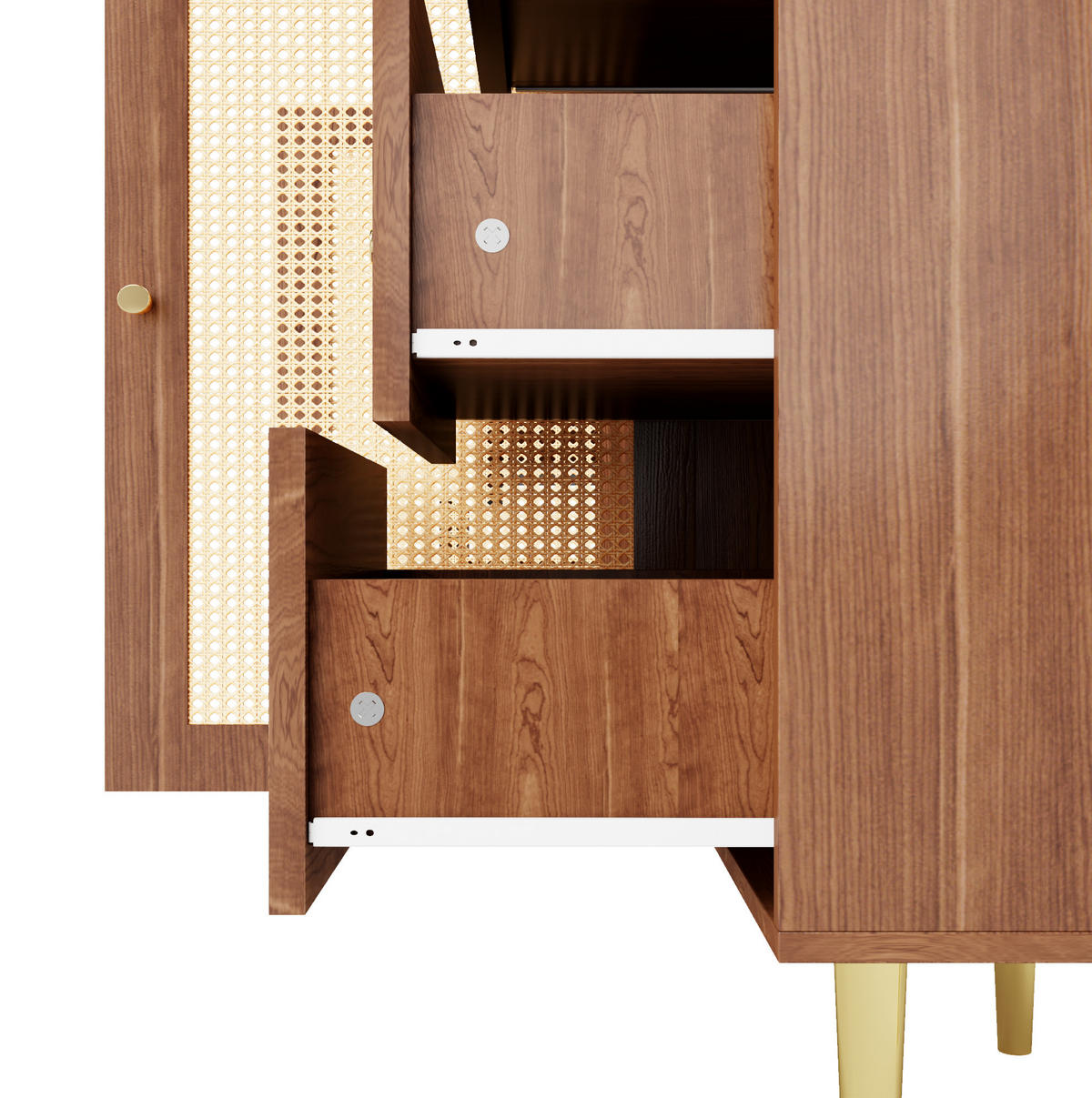 KOMMODE aus MDF 160x40x90cm in Naturfarben mit Rattantüren - Naturfarben, Holzwerkstoff (160/90/40cm) - Modfu