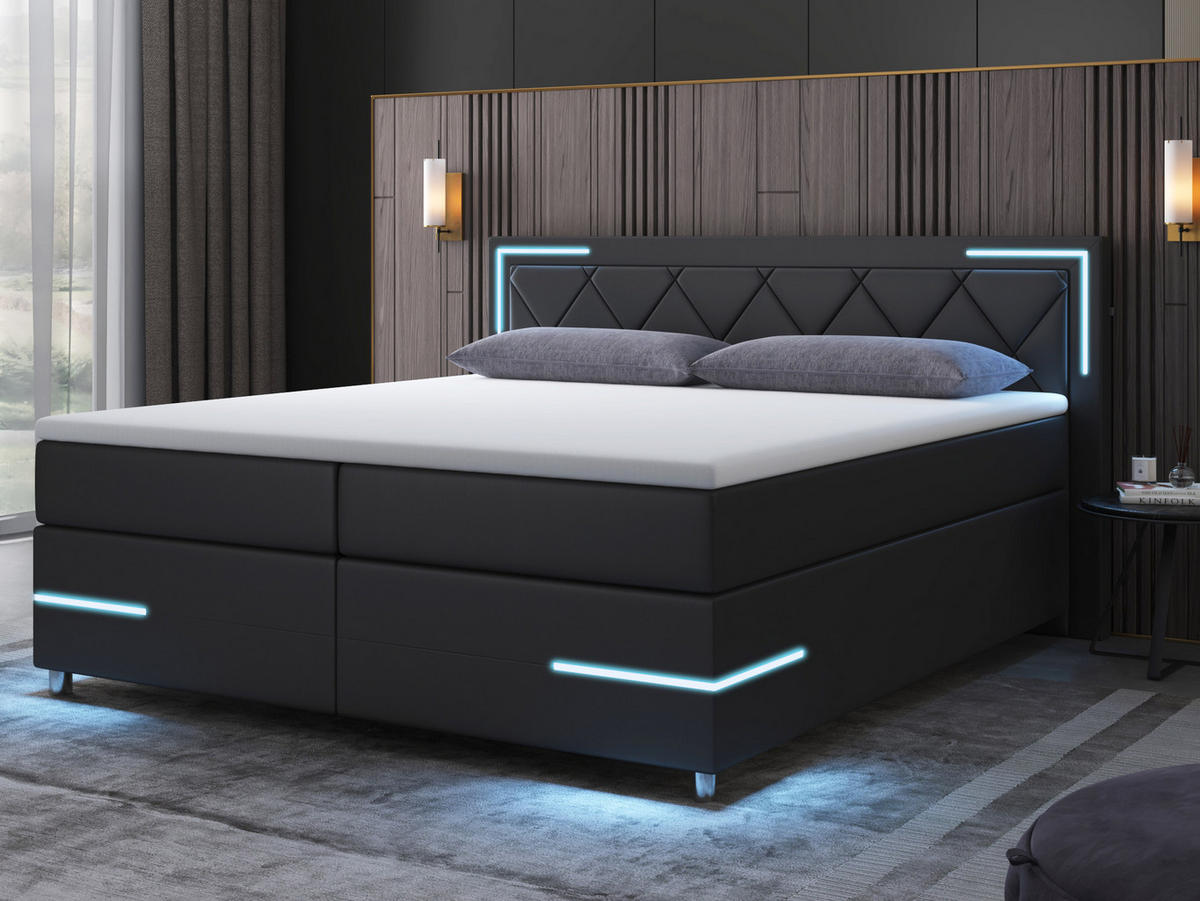 BOXSPRINGBETT Arizona Schwarz 160/200 cm H2/H3 Kunstleder - Schwarz, Textil (160/200cm) - wonello