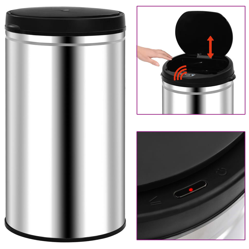 MÜLLEIMER mit Sensor 60L Edelstahl Abfalleimer Automatik - Silberfarben, Metall (36/66/36cm) - DELUKE