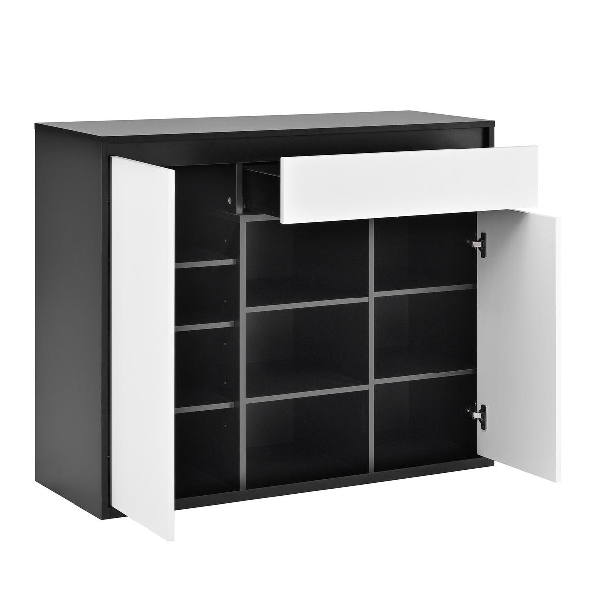 SCHUHSCHRANK aus Spanplatte 105x39,5x86cm in Schwarz-Weiß mit LED - Weiß, Holzwerkstoff (105/86/39.5cm) - Modfu