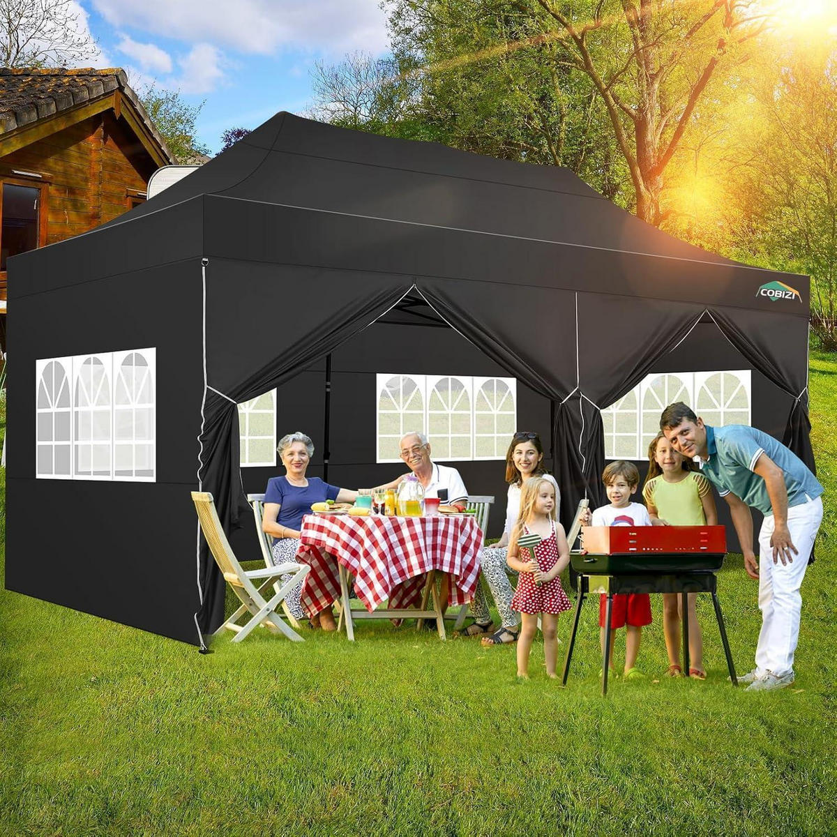 FALTPAVILLON 3x6m schwarz mit 6 Seitenwänden und Rollen-Tasche - Schwarz, Textil (300/330/600cm)