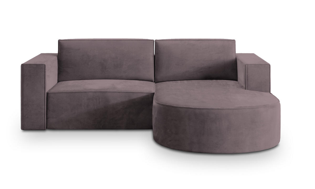 ECKSOFA SORELA M R-S Lila Velours-Stoff mit Schlaffunktion - Lila, Holz (263/174cm) - MASSENO