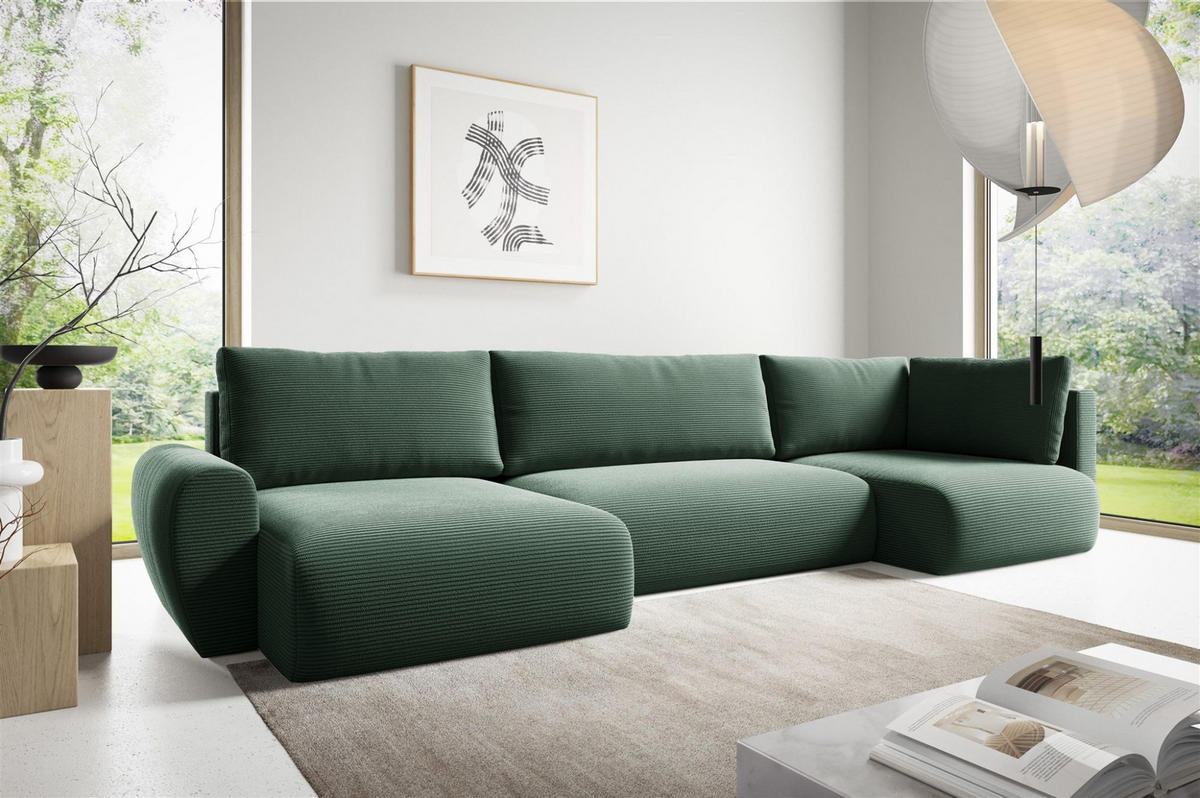 WOHNLANDSCHAFT Galan Mit Schlaffunktion - Grün, Holzwerkstoff/Textil (385/70/153cm) - Fun Möbel