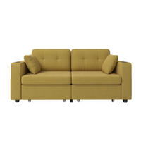 POHOVKA 172/75/82 cm hořčičně žlutá z chenille s USB nabíjením a úložnými zásuvkami - žlutá, textil (75/82/172cm) - OKWISH