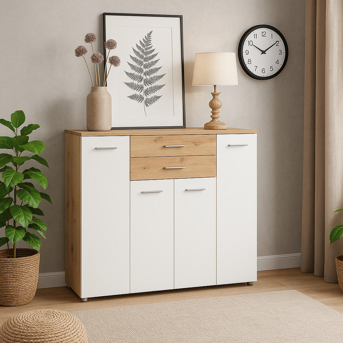 HIGHBOARD Kommode Prato - Silberfarben/Weiß, Holzwerkstoff/Kunststoff (156/123/39cm) - arthur berndt
