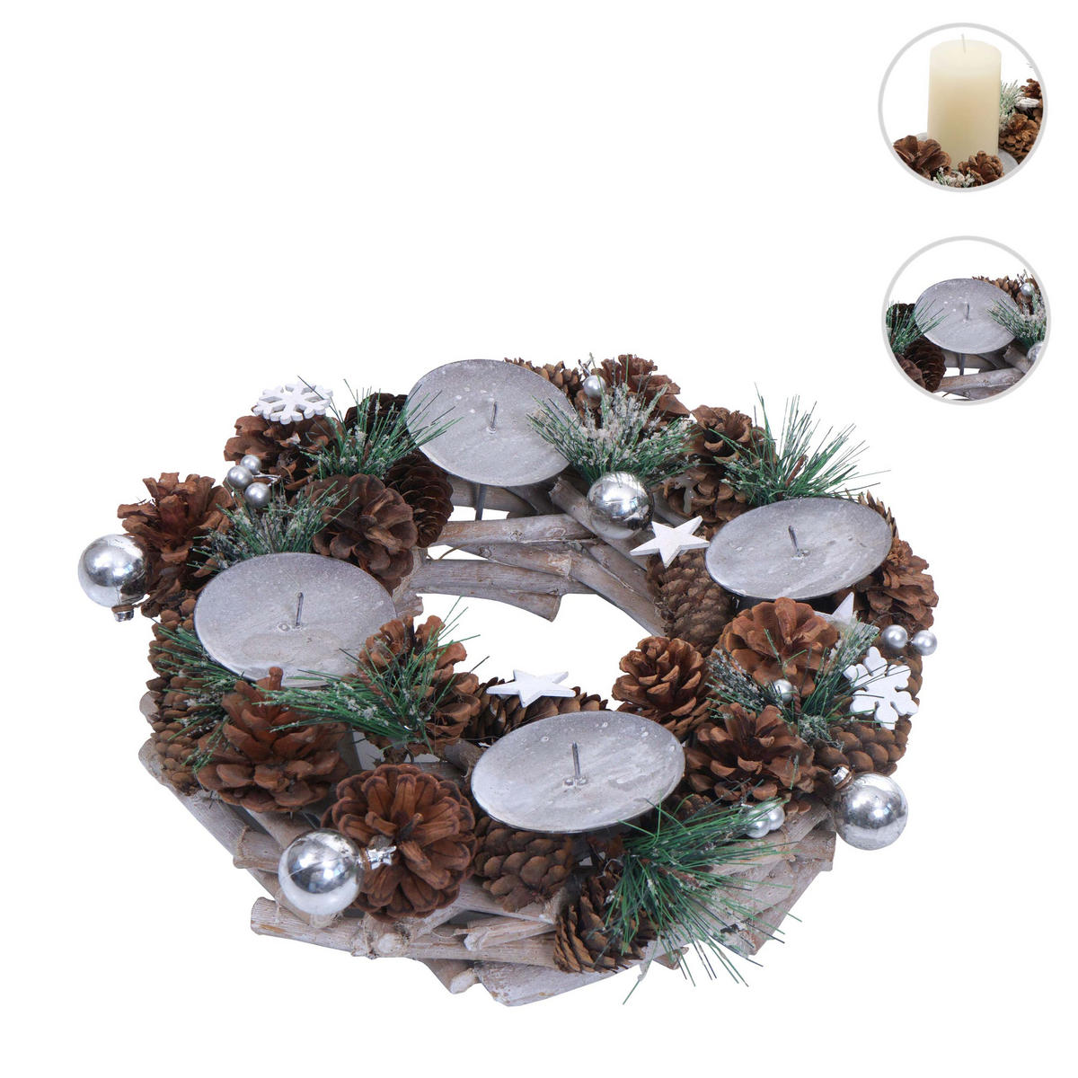 ADVENTSKRANZ MIT KERZEN Braun - Braun, Holz (10cm) - MCW