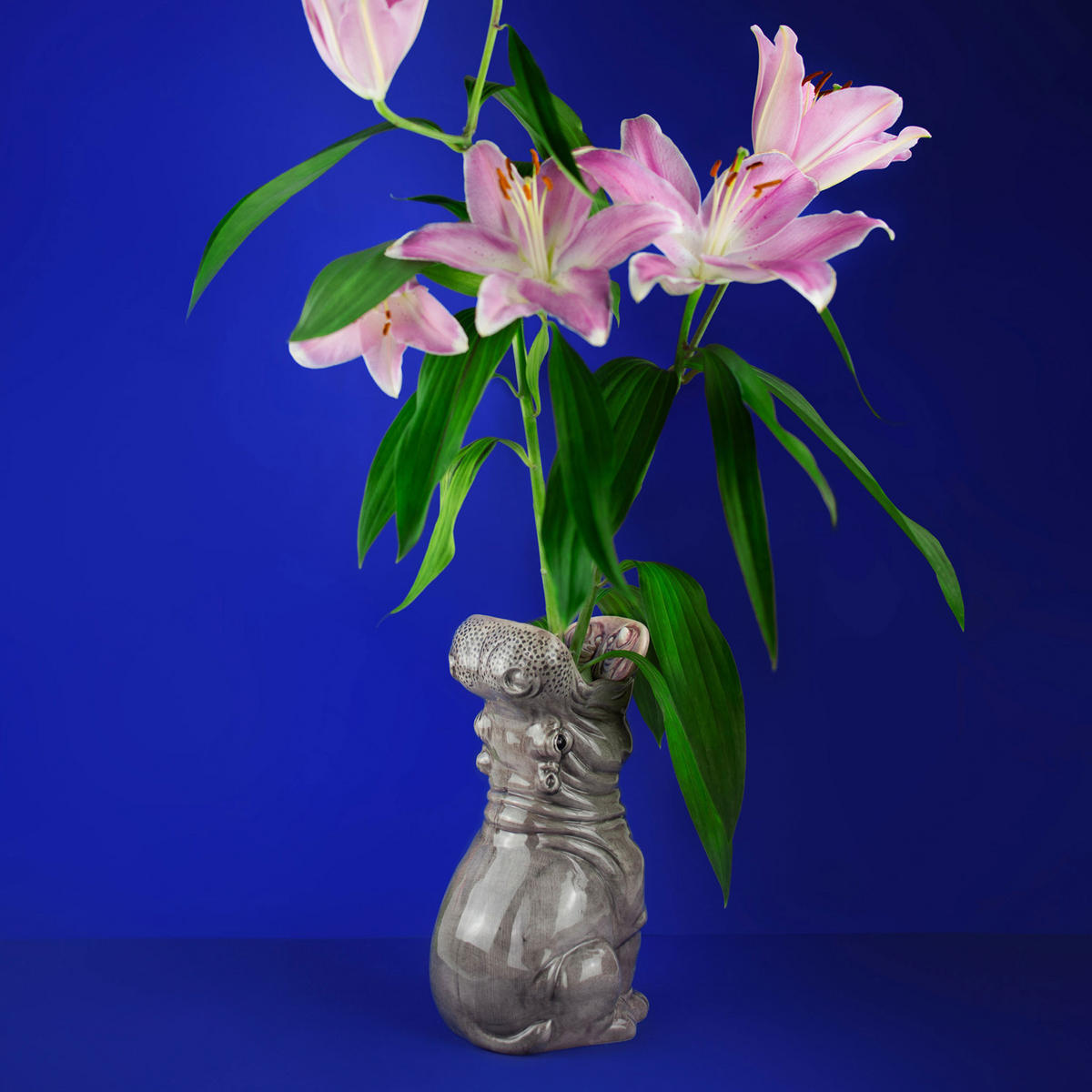 BLUMENVASE Hungry Hippo, Dolomit, Grau, 29 cm - Grau, Keramik (29cm) - Donkey Products