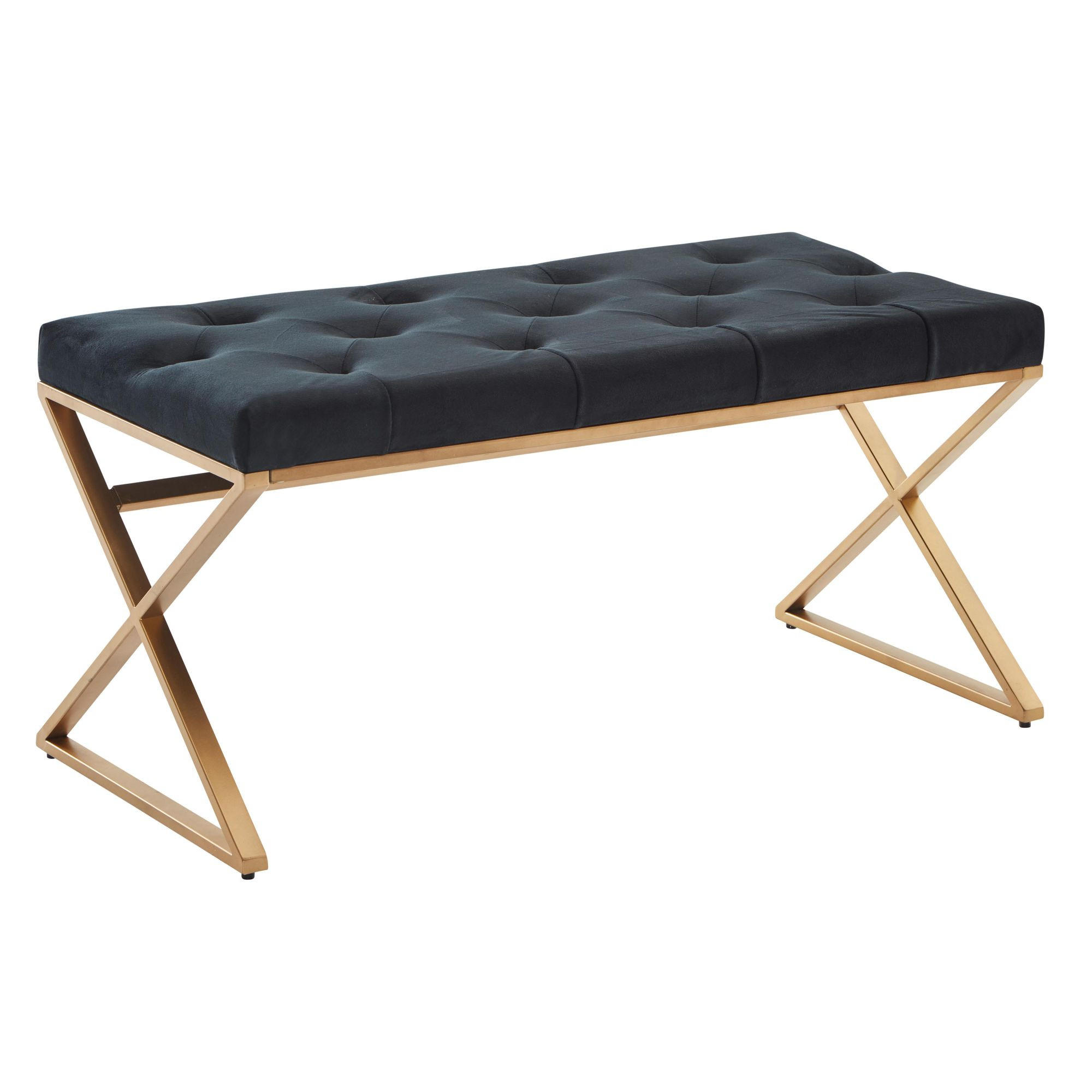 SITZBANK – Samt, Schwarz, Chesterfield-Stil, Metallgestell Gold - Goldfarben/Schwarz, Textil/Metall (90/46/44cm) - KADIMA DESIGN